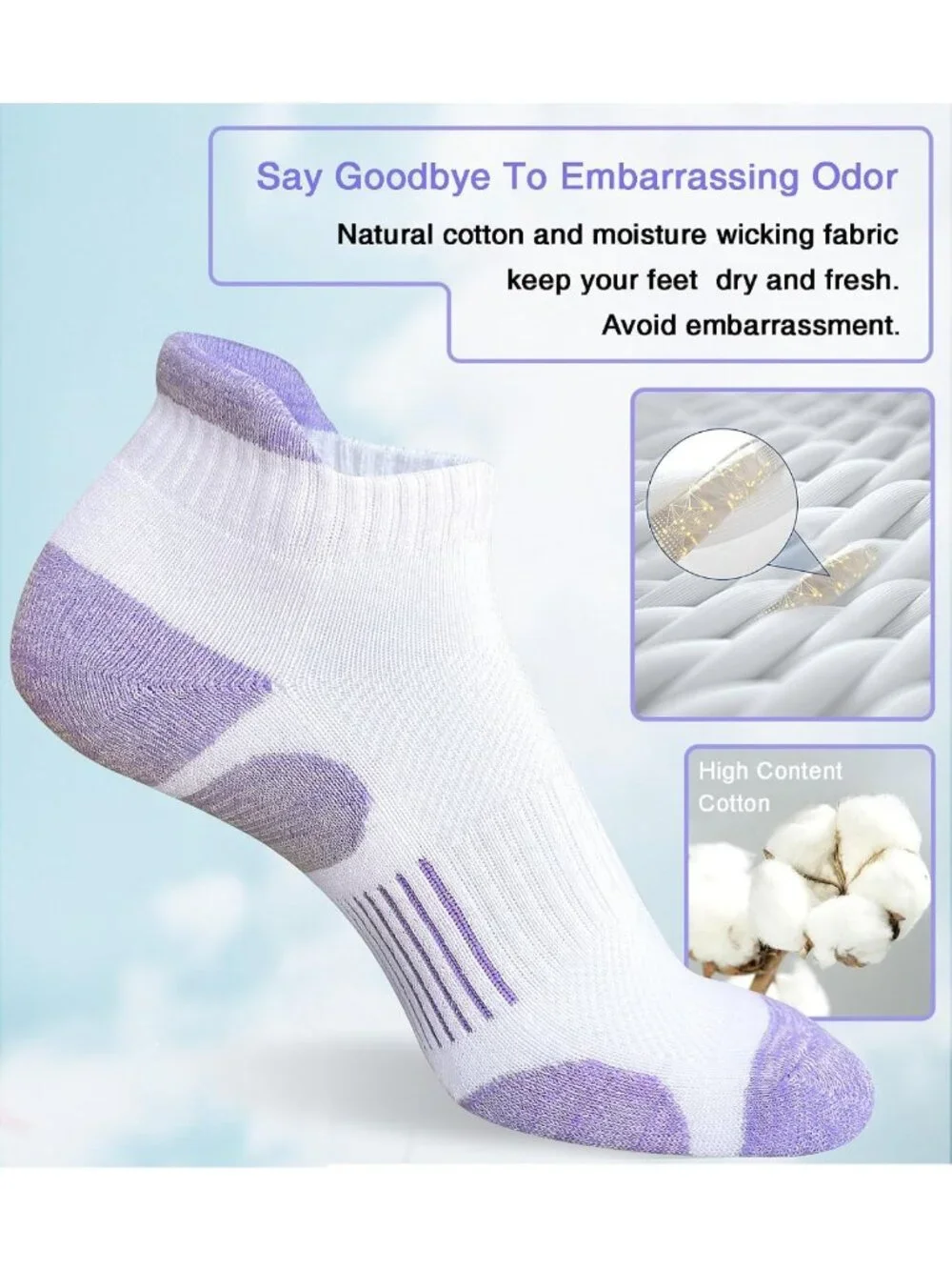 Women's Thick Cushioned Athletic Ankle Socks - 5 Pairs, Anti-Blister